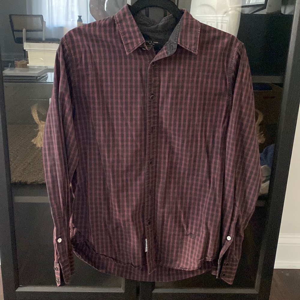 Rag & Bone Maroon Black Check Button Up - image 1